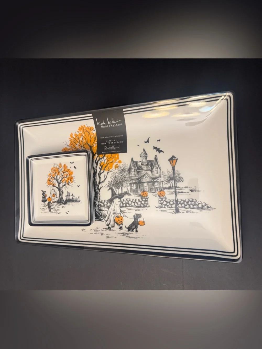 5pc NICOLE MILLER Home Halloween Appetizer Plates/Platter Set - 100% Melamine